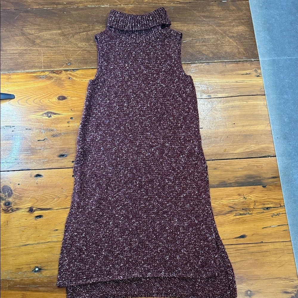 Anthropologie Maroon Knit Sleeveless Turtleneck Maxi Sweater Dress Size Medium